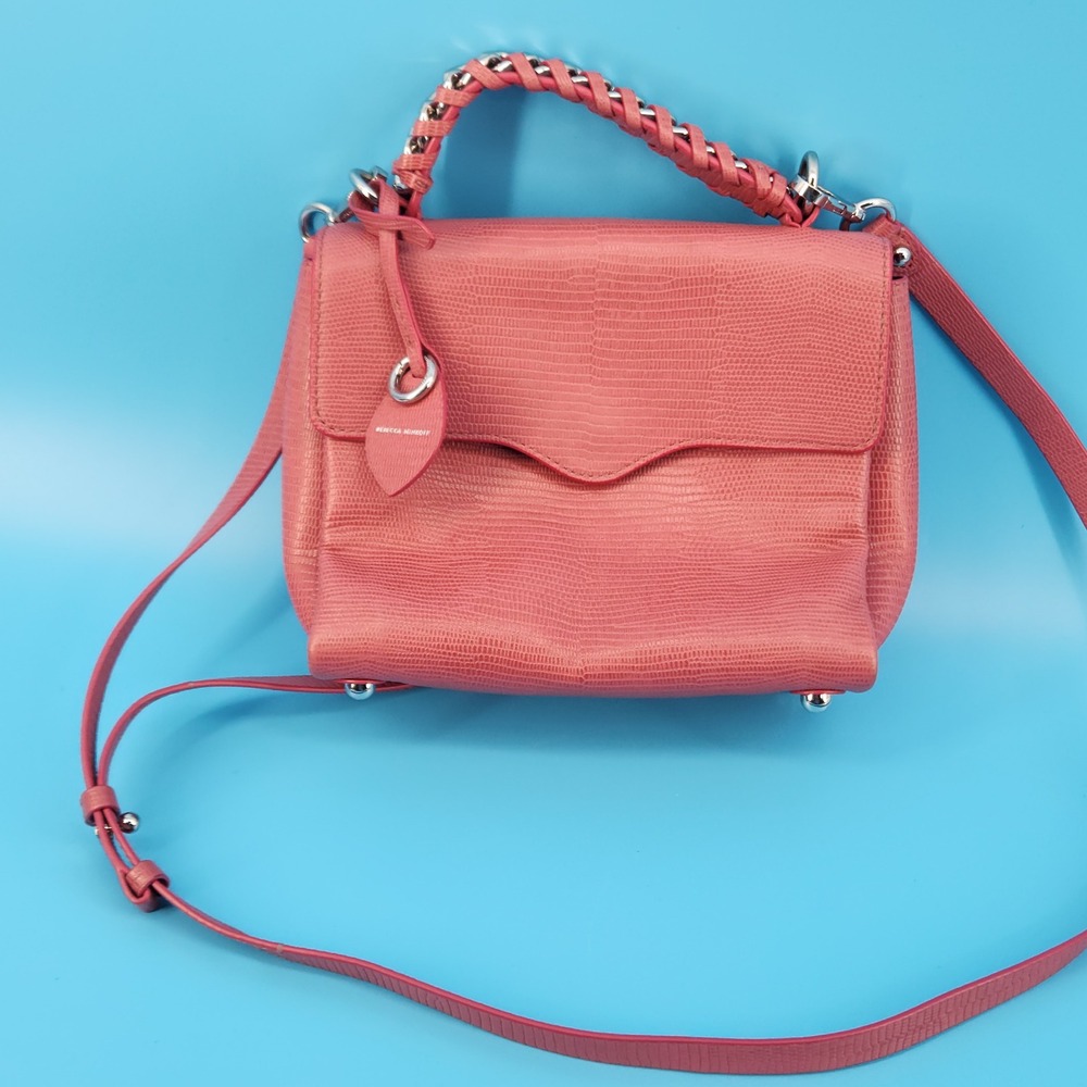 Rebecca Minkoff Pink Lizard Embossed Leather Crossbody Satchel Chain Handle